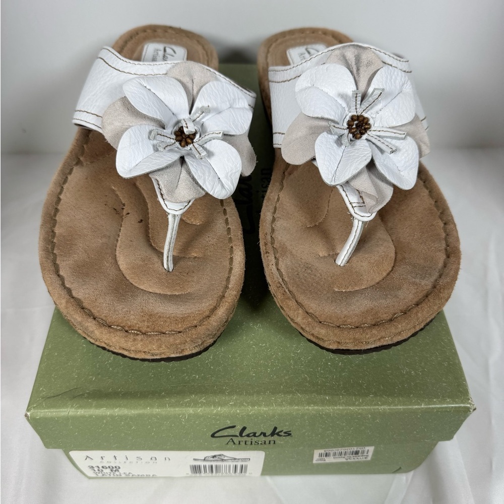 Clarks Artisan Collection Latin Samba White Leather Sandals With Flower 10M